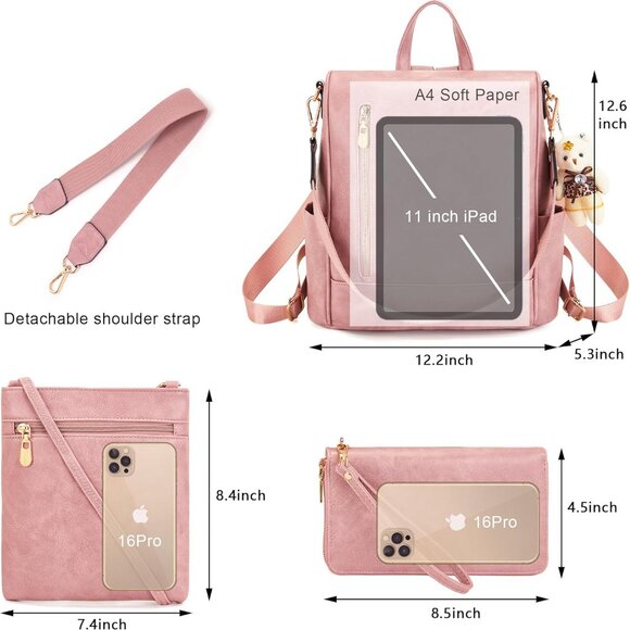 Luxury Vegan Leather 3-Piece Backpack Purse Set - Travel Stylishly and Securely - Picture 6 of 7